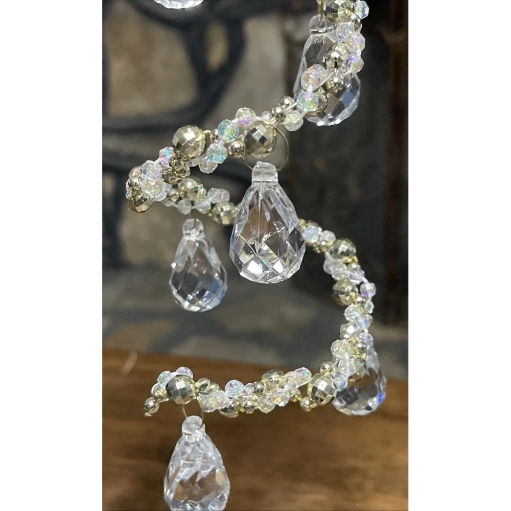Lot Of 2 Twisted Gold Clear Hanging Beads Christmas Ornaments PLASTIC Elegant 8
